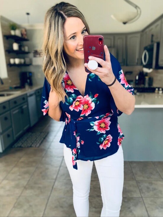 Gibson Tops - NWT Gibson × International Women's Day Mindy Kimono Sleeve Floral Wrap Blouse